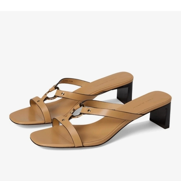 Tory Burch Ring Heel Sandal Leather Block Heel Cantucci Tan Size 8 - Picture 2 of 11